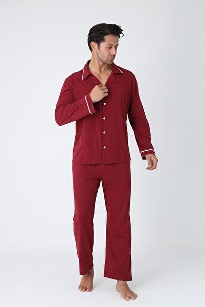 ELİTOL Erkek Uzun Kol Düğmeli Pijama Takım