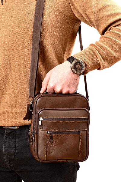CüzCan Чоловічий коричневий сталевий чохол з натуральної шкіри на руку та плече сумка середнього розміру подарунок на день батька