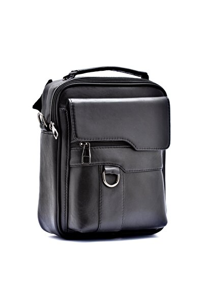 CüzCan Wiexer Чорна шкіряна чоловіча сумка через плече (регульований ремінь через плече)