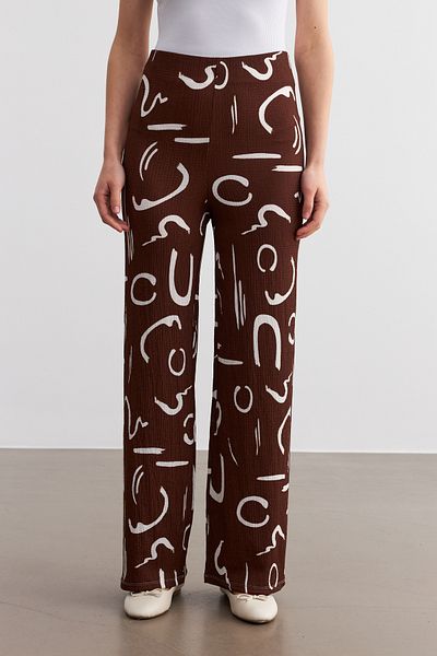 Trendseninle Women's Brown Patterned Pipe Leg Trousers