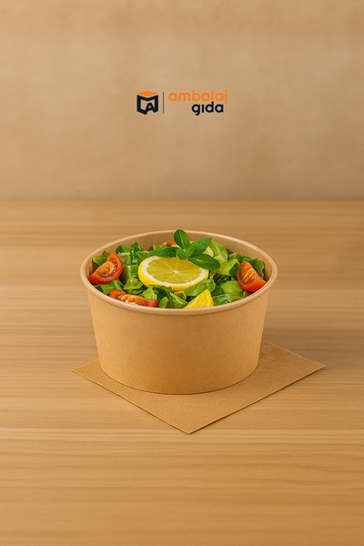 Damla Cup Kraft Karton Salata Kasesi 750 Cc Yuvarlak Makarna Yemek Tatlı Saklama Kabı - 25 Adet Kapaksızdır