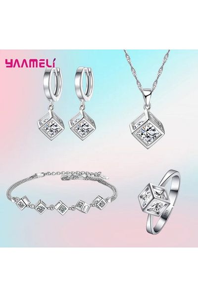 Choice مجموعة مجوهرات مرصعة بالزركونيا المكعبة الأكثر مبيعًا - قلادة، أقراط، سوار وخاتم، هدية زفاف/خطوبة