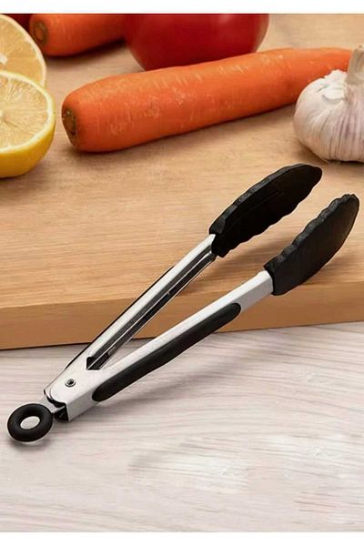 elfnur Metal Handle Silicone Tongs with Locking System