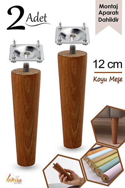 GLASWEN 2 Adet Ahşap Ayak 12 Cm Koyu Meşe M8 Civatalı Bağlantı Aparatlı Mobil...