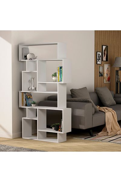 Mourah Home وحدة عرض مكتبة كارماتو الحديثة باللون الأبيض