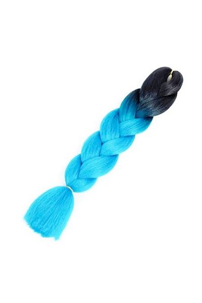 WNY Extensii de păr sintetic colorate pentru împletitură, culoare Ombre, negru/albastru deschis, 105 g, 63 cm