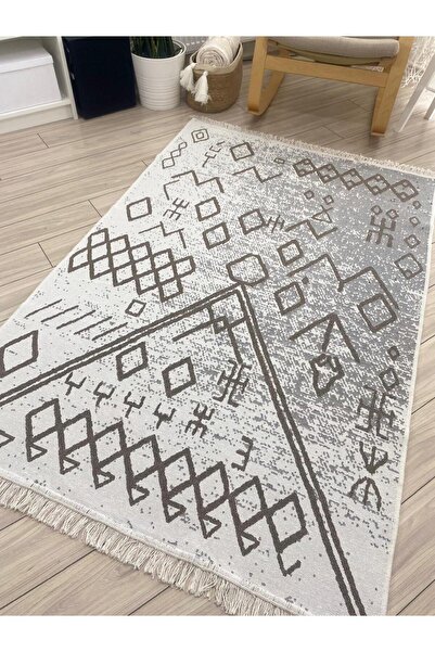 stay with love Kilim Bej-Beyaz Çift Taraflı Dokuma Kilim Çamaşır Makinesinde ...