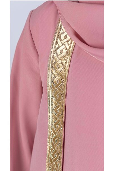 Mnk Baby&Kids Medine İpek Kumaş Eşarplı Tesettür Namaz Elbise M00742 PEMBE