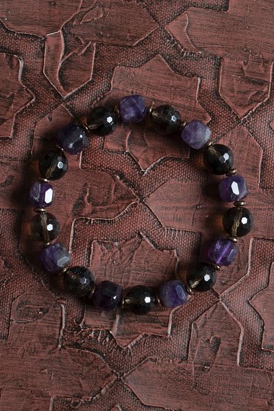 Saff Doğal Taş Certified Natural Amethyst, Smoky Quartz and Hematite Bracelet – Saff Natural Stone