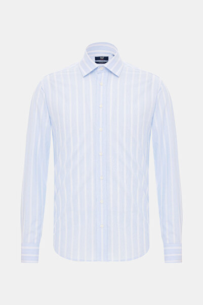 W Collection WHITE LONG SLEEVE STRIPED PATTERNED SHIRT