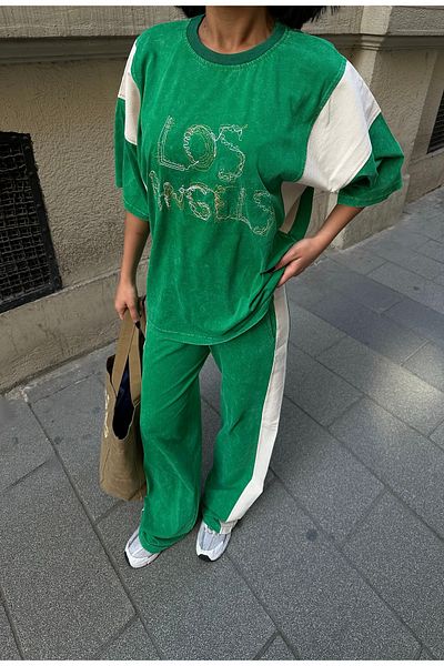 Bliss Women's Paris Short Sleeve Comfortable Fit Bottom Top Green Tracksuit Set