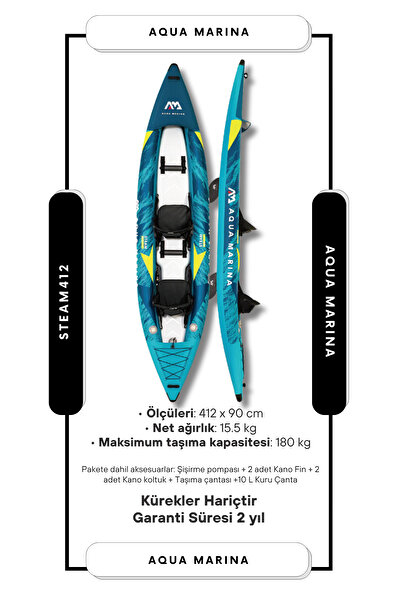 Genel Markalar Aqua Marına Steam-412 Kano Şişme Kano Kayak Çift Kişilik
