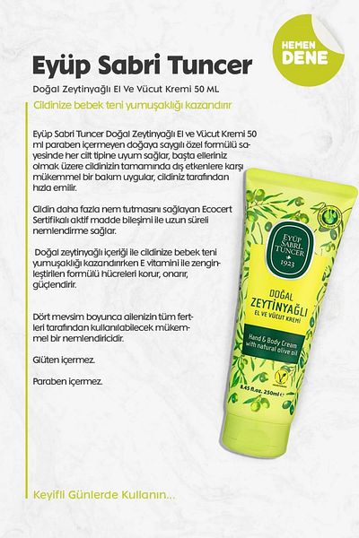 Eyüp Sabri Tuncer Natural Hand Cream with Olive Oil - 3 Pieces of 50 ml and Rosie 60 Pieces of Cotton