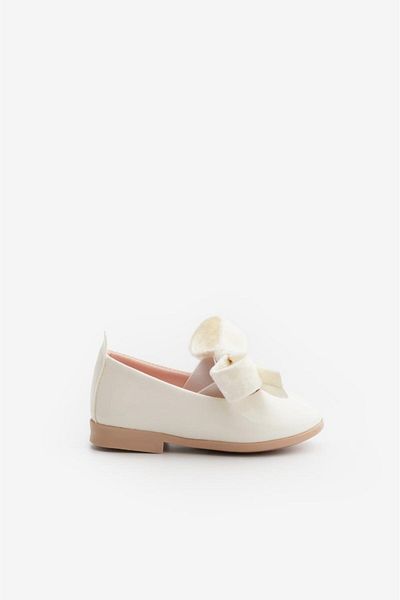 Le Mabelle White Patent Leather Velvet Bow Girls' Shoes