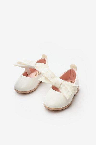 Le Mabelle White Patent Leather Velvet Bow Girls' Shoes