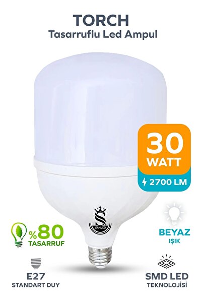 ŞANLED 30w Tasarruflu E27 Beyaz Işık Torch Led Ampul-1-2-4-6-8-10 Adettir