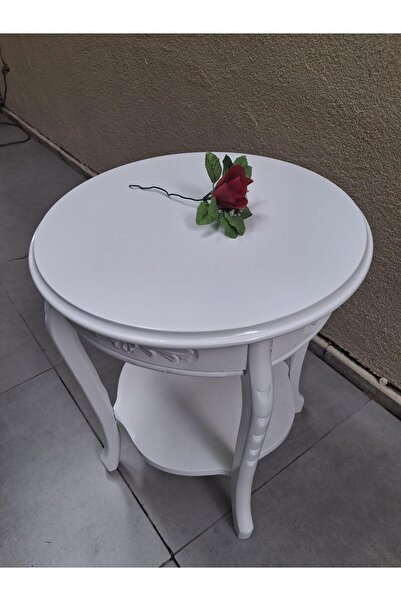 Ankara Mobilya Fiskos 12461 Model Parlak Ahşap Kayın el Oyma ayak Parlak Beyaz MDF tabla El Yapı