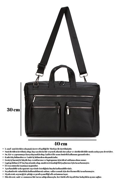 CERFF LEATHER CLUP حقيبة كمبيوتر محمول وحقيبة كمبيوتر محمول من الجلد الصناعي باللون الأسود للجنسين