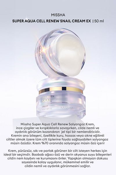 Missha Intensive Moisturizing Care Cream with Snail Secretion Extract Super Aqua Cell Renew Snail Cream Ex