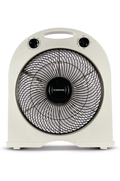 Olsenmark 12'' Box Fan | 3-speed Settings, 5 Blades, 120-min Timer, 360° Rotating Grill, 40w Motor
