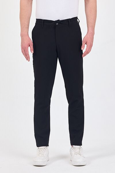 TheSeason Men's Black Lycra Elastic Comfort Fit Chino Trousers