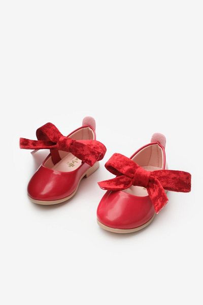 Le Mabelle Red Patent Leather Velvet Bow Girls' Shoes