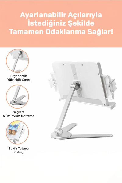 NPO Std007 زاوية القراءة قابلة للتعديل مع حامل حماية من الألومنيوم وABS للكتاب/الكمبيوتر اللوحي/المجلة الحديثة