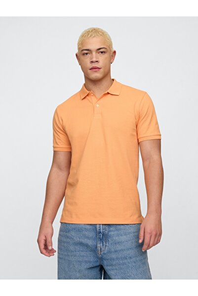 GAP Erkek Turuncu Stretch Pique Polo Yaka T-Shirt