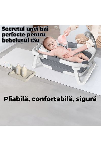 Pitikot Cadita de baie pentru bebelusi Pitikot®️, cu pernuta textila, portabila, pliabila in 2 moduri