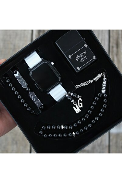 wesscollection Erkek Kol Saati Işıklı Saatli Çakmak Tesbih ve Bileklik Seti