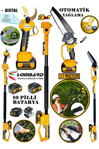 Cros LOMBARD Lombard 3 In 1 Otomatik Yağ Pompalı Testere 55 Mm Dijital Budama...