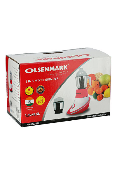Olsenmark 2-in-1 Mixer Grinder | 600w Motor, 3 Speed Settings, Stainless Steel Jars & Blades, Twist Lock