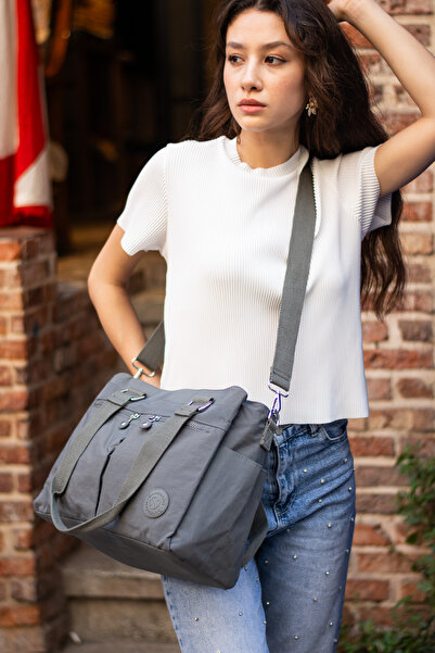 Sanmorris Темно-сірий колір - Водостійка тканина з ефектом крапчастості, велика сумка з перехресними ременями та ременями через плече