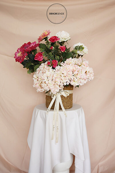 Dekorsende Yapay Dalya Çiçek Dalı Pembe 68 cm