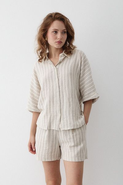Laluvia Gray - Natural Striped Shirt Shorts Set - 251022