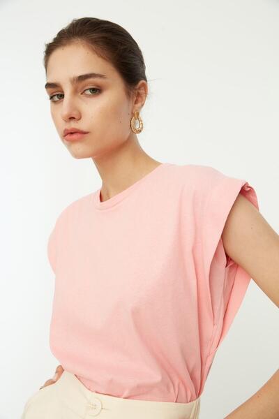 Tight Lady Πλεκτό T-shirt με ροζ 100% βαμβακερή βάτα