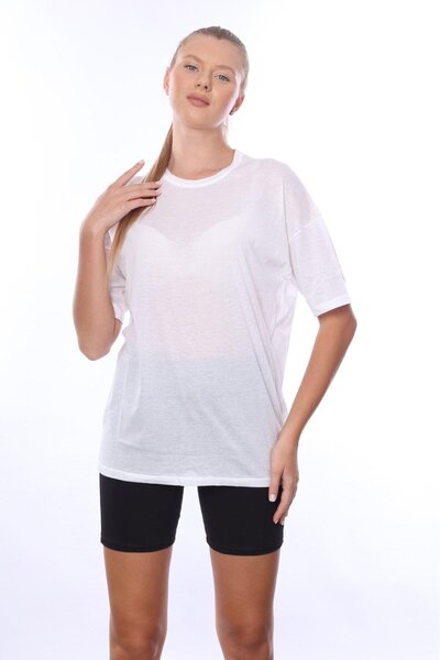 Tight Lady Kadın iç Gösteren Transparan Penye Pamuk Beyaz Bisiklet Yaka Overs...