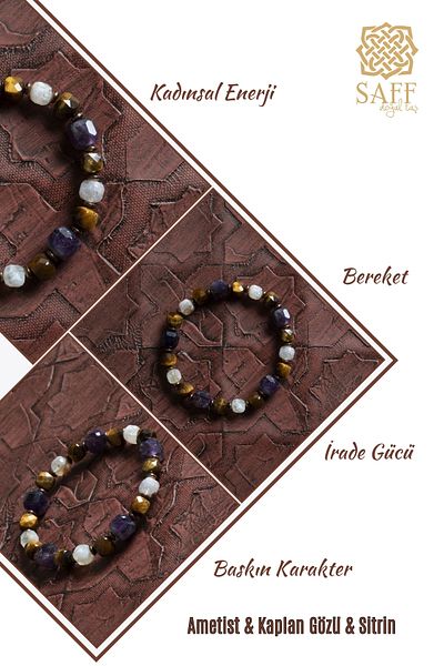 Saff Doğal Taş Certified Natural Stone Amethyst, Tiger Eye & Citrine Bracelet – Saff Natural Stone