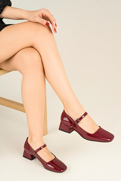 Bereket Kundura 3143 حذاء Bereket موديل ماري جين موديل أحمر كلاريت مصنوع من ا...