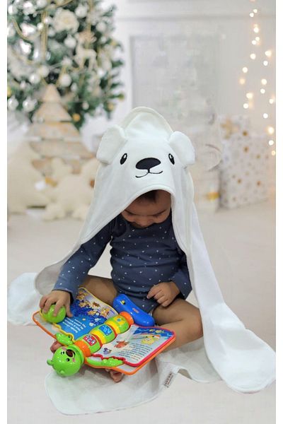 Alpar Tekstil Cotton Soft Girl-Boy Newborn/Baby Bath Towel Swaddle White/Polar Bear
