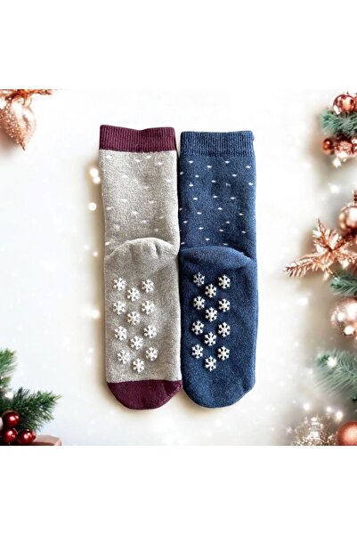 CNBYs Yılbaşı / Noel / Christmas Temalı Hediye Kutulu Çocuk 2'li Havlu Çorap Seti