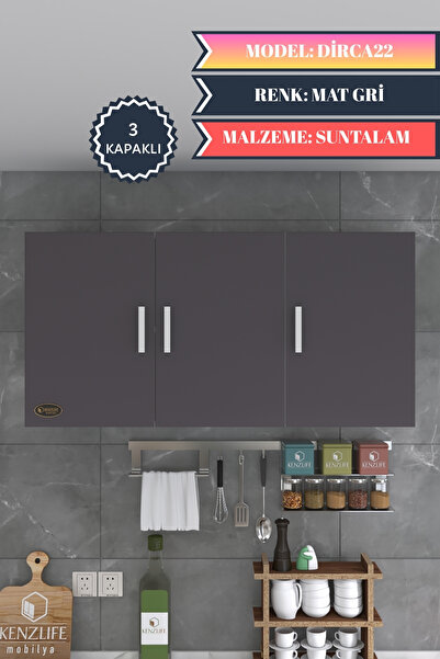 Kenzlife Hazır Mutfak Dirca22 Gri 060*120*22 Mutfak Banyo Dolabı Kapaklı Raflı