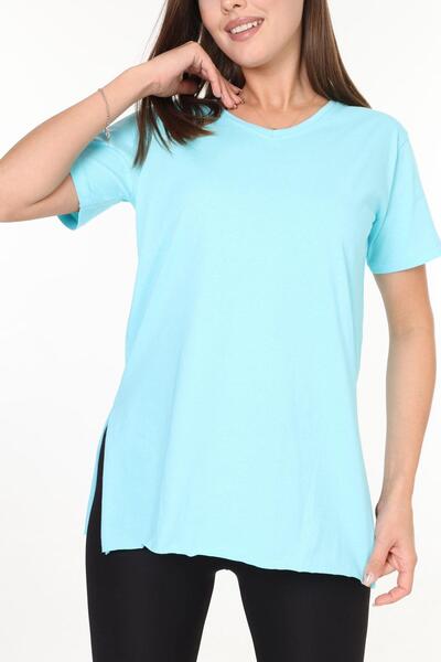 Tight Lady Μέντα Πράσινη Ασύμμετρη λαιμόκοψη V με σκίσιμο 100% βαμβακερό γυνα...