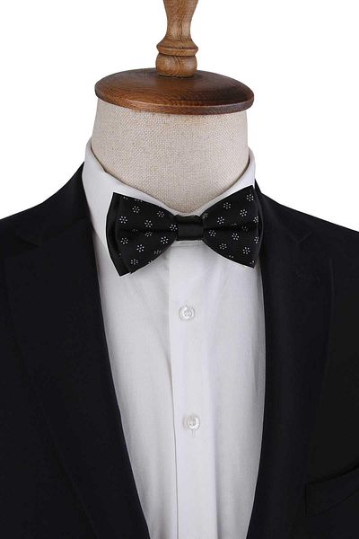 La Pescara Black Flower Pattern Bow Tie P1979