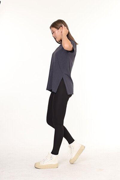 Tight Lady 100% бавовна Жіночий дим V-подібний виріз з асиметричним зачесаним бавовняним ормом футболки з бічним розрізом туніка з бавовни