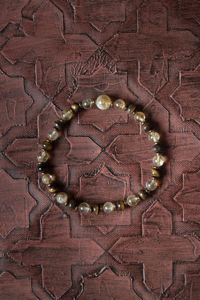 Saff Doğal Taş Certified Genuine Natural Citrine, Tiger Eye and Hematite Stone Bracelet
