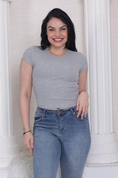 Tight Lady Κοντομάνικο μπλουζάκι με ραβδώσεις γκρι μελανζ