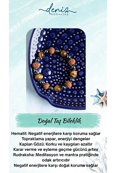 Deniz Doğal Taş سوار معتمد من الهيماتيت وعين النمر وبذور رودراكشا