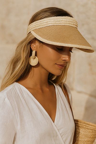 Luminos Butik Camel Straw Visor Hat Ideal for Daily Use with Sunscreen Feature Hsr2105