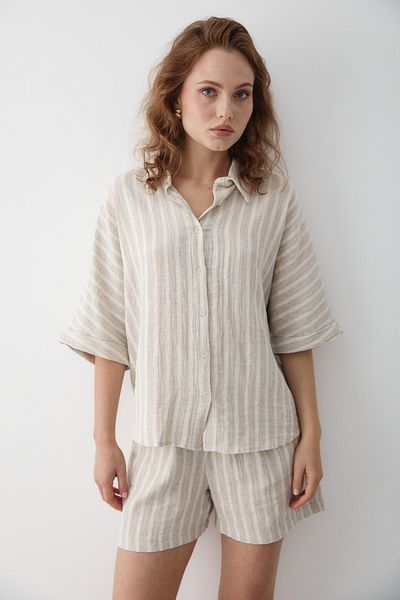 Laluvia Gray - Natural Striped Shirt Shorts Set - 251022